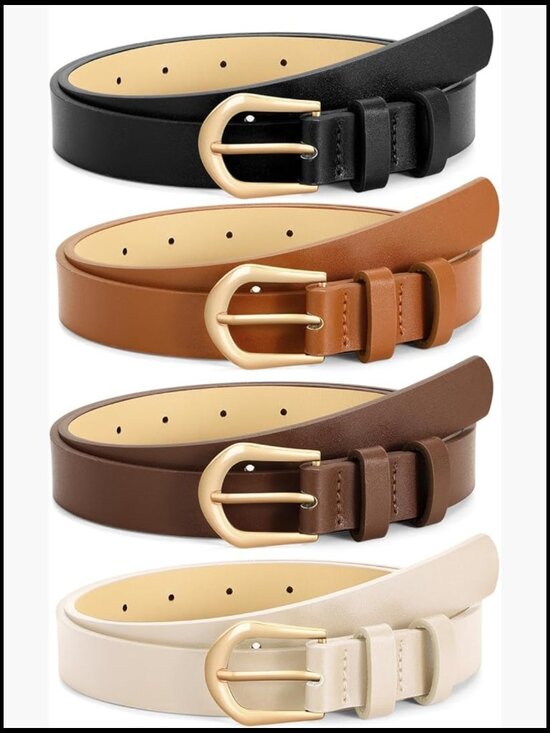 4 Pack Thin Faux Leather Skinny Belts with Gold Buckle for Women main image 4